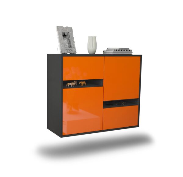 Sideboard Irvine | hängend | Korpus Anthrazit | Front in Hochglanz Orange | 92x79x35cm (BxHxT)