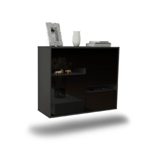 Sideboard Irvine | hängend | Korpus Anthrazit | Front in Hochglanz Schwarz | 92x79x35cm (BxHxT)