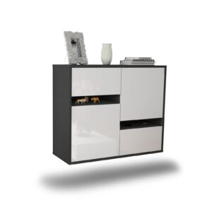 Sideboard Irvine | hängend | Korpus Anthrazit | Front in Hochglanz Weiß | 92x79x35cm (BxHxT)