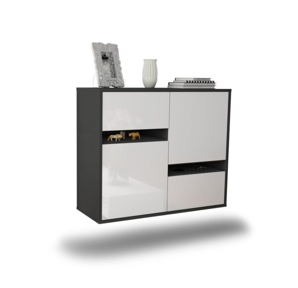 Sideboard Irvine | hängend | Korpus Anthrazit | Front in Hochglanz Weiß | 92x79x35cm (BxHxT)