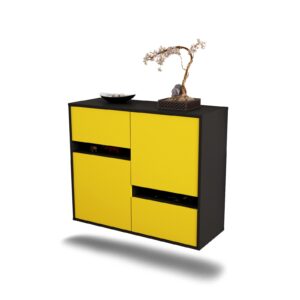 Sideboard Irvine | hängend | Korpus Anthrazit | Front in Gelb | 92x79x35cm (BxHxT)