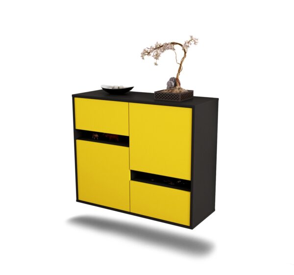 Sideboard Irvine | hängend | Korpus Anthrazit | Front in Gelb | 92x79x35cm (BxHxT)