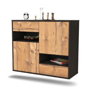 Sideboard Spokane | hängend | Korpus Anthrazit | Front in Pinie Holz Optik | 92x79x35cm (BxHxT)