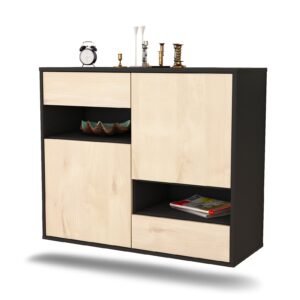 Sideboard Spokane | hängend | Korpus Anthrazit | Front in Zeder Holz Optik | 92x79x35cm (BxHxT)