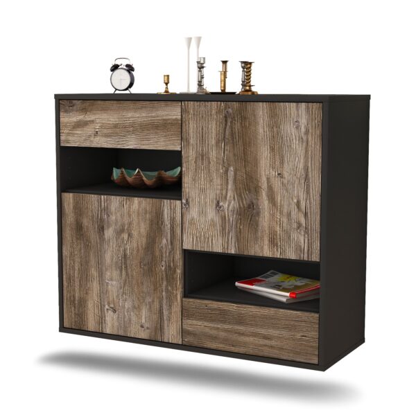 Sideboard Spokane | hängend | Korpus Anthrazit | Front in Treibholz Holz Optik | 92x79x35cm (BxHxT)