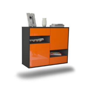 Sideboard Spokane | hängend | Korpus Anthrazit | Front in Hochglanz Orange | 92x79x35cm (BxHxT)