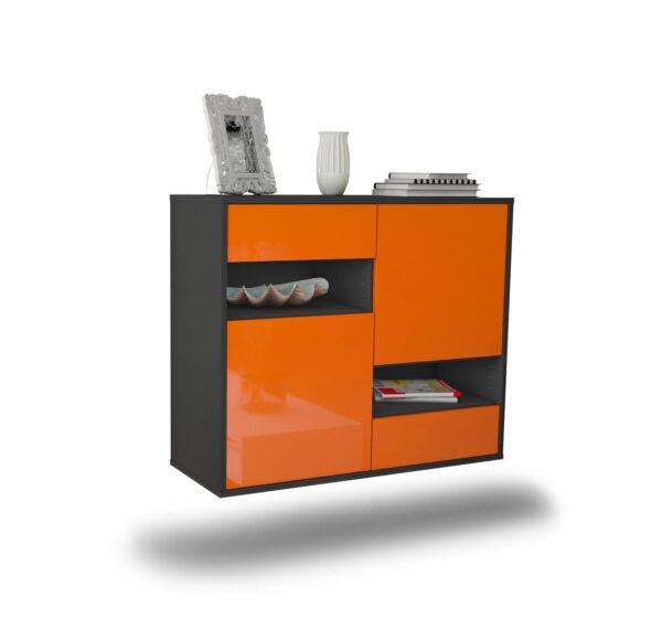 Sideboard Spokane | hängend | Korpus Anthrazit | Front in Hochglanz Orange | 92x79x35cm (BxHxT)