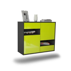 Sideboard Spokane | hängend | Korpus Anthrazit | Front in Hochglanz Grün | 92x79x35cm (BxHxT)