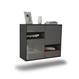 Sideboard Spokane | hängend | Korpus Anthrazit | Front in Hochglanz Grau | 92x79x35cm (BxHxT)