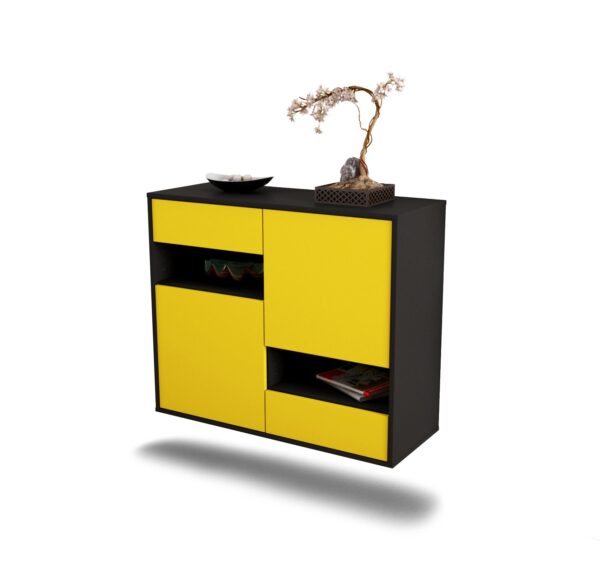 Sideboard Spokane | hängend | Korpus Anthrazit | Front in Gelb | 92x79x35cm (BxHxT)