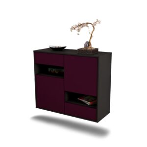 Sideboard Spokane | hängend | Korpus Anthrazit | Front in Lila | 92x79x35cm (BxHxT)
