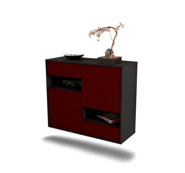 Sideboard Spokane | hängend | Korpus Anthrazit | Front in Bordeaux | 92x79x35cm (BxHxT)