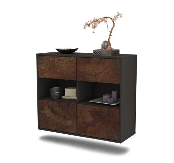 Sideboard Richmond | hängend | Korpus Anthrazit | Front in Rost Optik | 92x79x35cm (BxHxT)