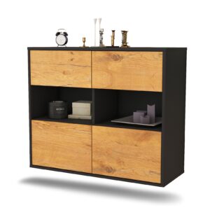 Sideboard Richmond | hängend | Korpus Anthrazit | Front in Eiche Holz Optik | 92x79x35cm (BxHxT)