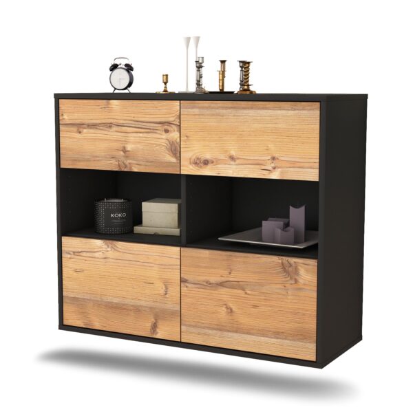 Sideboard Richmond | hängend | Korpus Anthrazit | Front in Pinie Holz Optik | 92x79x35cm (BxHxT)