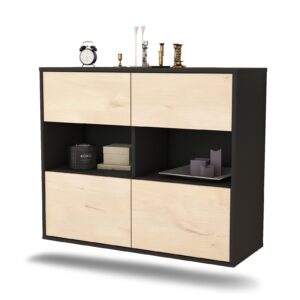 Sideboard Richmond | hängend | Korpus Anthrazit | Front in Zeder Holz Optik | 92x79x35cm (BxHxT)