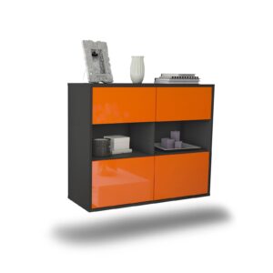 Sideboard Richmond | hängend | Korpus Anthrazit | Front in Hochglanz Orange | 92x79x35cm (BxHxT)