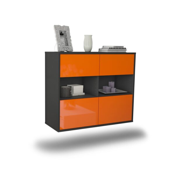 Sideboard Richmond | hängend | Korpus Anthrazit | Front in Hochglanz Orange | 92x79x35cm (BxHxT)