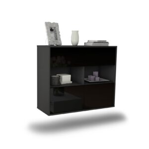 Sideboard Richmond | hängend | Korpus Anthrazit | Front in Hochglanz Schwarz | 92x79x35cm (BxHxT)