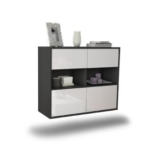 Sideboard Richmond | hängend | Korpus Anthrazit | Front in Hochglanz Weiß | 92x79x35cm (BxHxT)