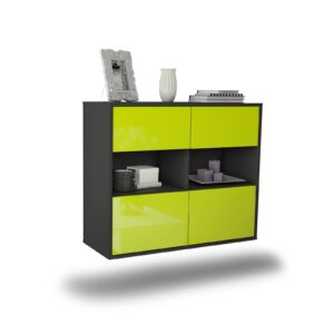 Sideboard Richmond | hängend | Korpus Anthrazit | Front in Hochglanz Grün | 92x79x35cm (BxHxT)