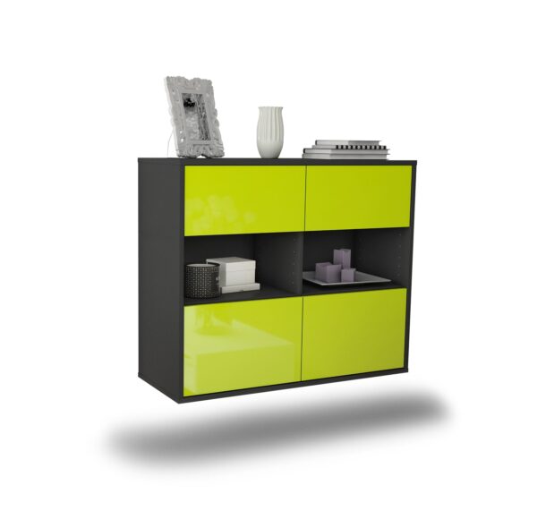 Sideboard Richmond | hängend | Korpus Anthrazit | Front in Hochglanz Grün | 92x79x35cm (BxHxT)