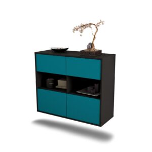 Sideboard Richmond | hängend | Korpus Anthrazit | Front in Türkis | 92x79x35cm (BxHxT)