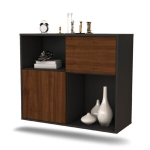 Sideboard Shreveport | hängend | Korpus Anthrazit | Front in Walnuss Holz Optik | 92x79x35cm (BxHxT)
