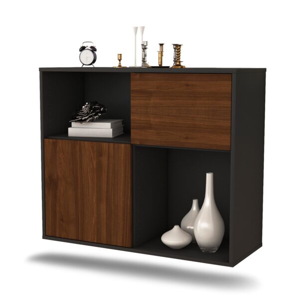 Sideboard Shreveport | hängend | Korpus Anthrazit | Front in Walnuss Holz Optik | 92x79x35cm (BxHxT)