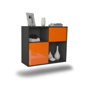 Sideboard Shreveport | hängend | Korpus Anthrazit | Front in Hochglanz Orange | 92x79x35cm (BxHxT)