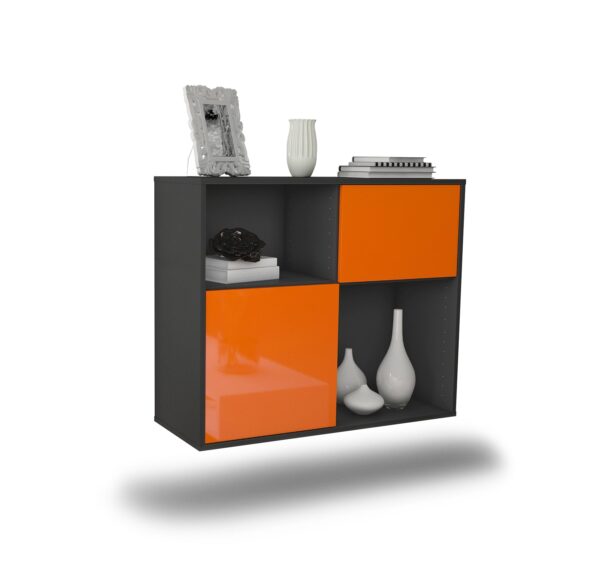 Sideboard Shreveport | hängend | Korpus Anthrazit | Front in Hochglanz Orange | 92x79x35cm (BxHxT)