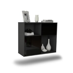Sideboard Shreveport | hängend | Korpus Anthrazit | Front in Hochglanz Schwarz | 92x79x35cm (BxHxT)
