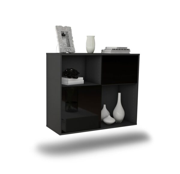 Sideboard Shreveport | hängend | Korpus Anthrazit | Front in Hochglanz Schwarz | 92x79x35cm (BxHxT)
