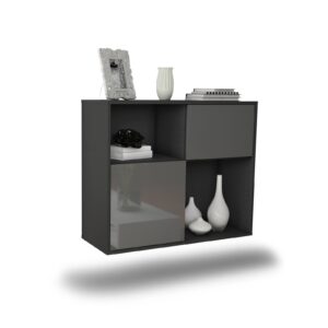 Sideboard Shreveport | hängend | Korpus Anthrazit | Front in Hochglanz Grau | 92x79x35cm (BxHxT)