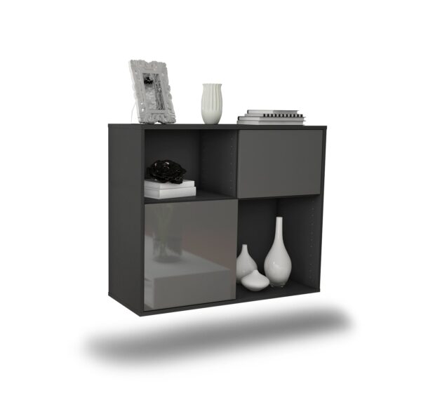 Sideboard Shreveport | hängend | Korpus Anthrazit | Front in Hochglanz Grau | 92x79x35cm (BxHxT)
