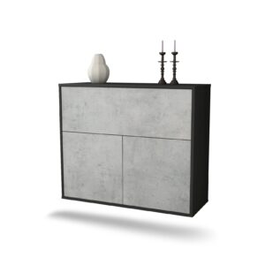 Sideboard Irving | hängend | Korpus Anthrazit | Front in Beton Optik | 92x79x35cm (BxHxT)