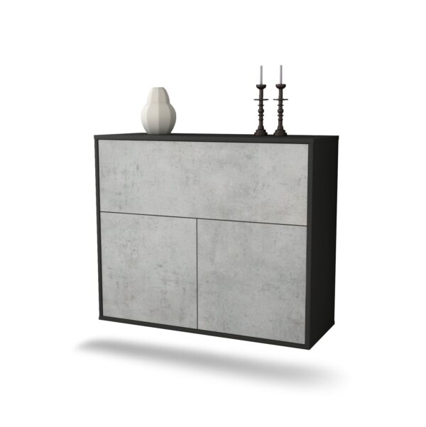 Sideboard Irving | hängend | Korpus Anthrazit | Front in Beton Optik | 92x79x35cm (BxHxT)