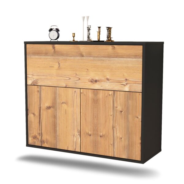 Sideboard Irving | hängend | Korpus Anthrazit | Front in Pinie Holz Optik | 92x79x35cm (BxHxT)