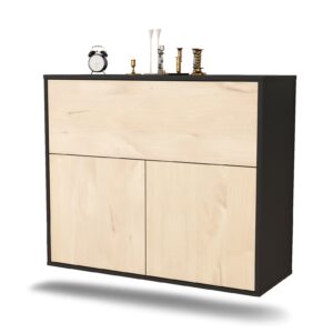 Sideboard Irving | hängend | Korpus Anthrazit | Front in Zeder Holz Optik | 92x79x35cm (BxHxT)
