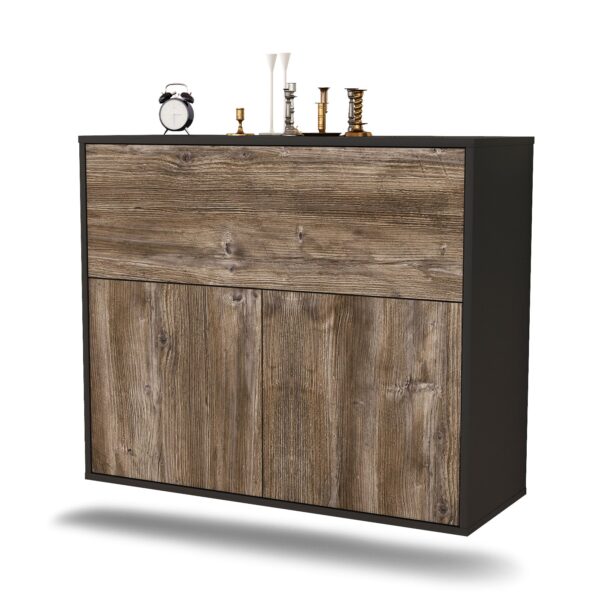 Sideboard Irving | hängend | Korpus Anthrazit | Front in Treibholz Holz Optik | 92x79x35cm (BxHxT)