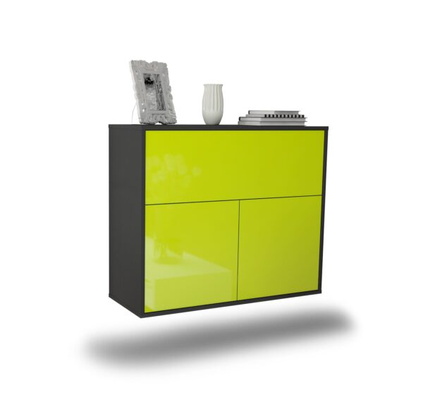 Sideboard Irving | hängend | Korpus Anthrazit | Front in Hochglanz Grün | 92x79x35cm (BxHxT)