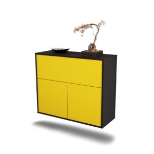 Sideboard Irving | hängend | Korpus Anthrazit | Front in Gelb | 92x79x35cm (BxHxT)