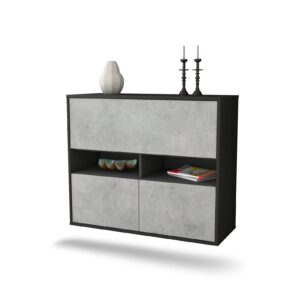 Sideboard San Bernardino | hängend | Korpus Anthrazit | Front in Beton Optik | 92x79x35cm (BxHxT)