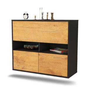 Sideboard San Bernardino | hängend | Korpus Anthrazit | Front in Eiche Holz Optik | 92x79x35cm (BxHxT)