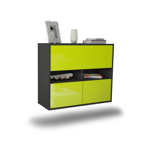 Sideboard San Bernardino | hängend | Korpus Anthrazit | Front in Hochglanz Grün | 92x79x35cm (BxHxT)