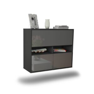 Sideboard San Bernardino | hängend | Korpus Anthrazit | Front in Hochglanz Grau | 92x79x35cm (BxHxT)