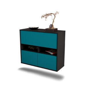 Sideboard San Bernardino | hängend | Korpus Anthrazit | Front in Türkis | 92x79x35cm (BxHxT)