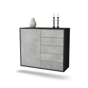 Sideboard Yonkers | hängend | Korpus Anthrazit | Front in Beton Optik | 92x79x35cm (BxHxT)