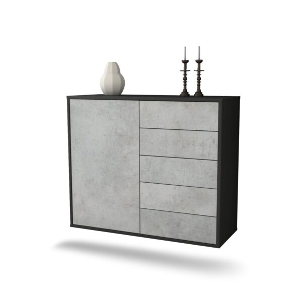 Sideboard Yonkers | hängend | Korpus Anthrazit | Front in Beton Optik | 92x79x35cm (BxHxT)