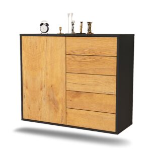 Sideboard Yonkers | hängend | Korpus Anthrazit | Front in Eiche Holz Optik | 92x79x35cm (BxHxT)
